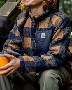 Offroad Recycled Sherpa Half Zip Fleece - Toffee/Rich Navy Buffalo