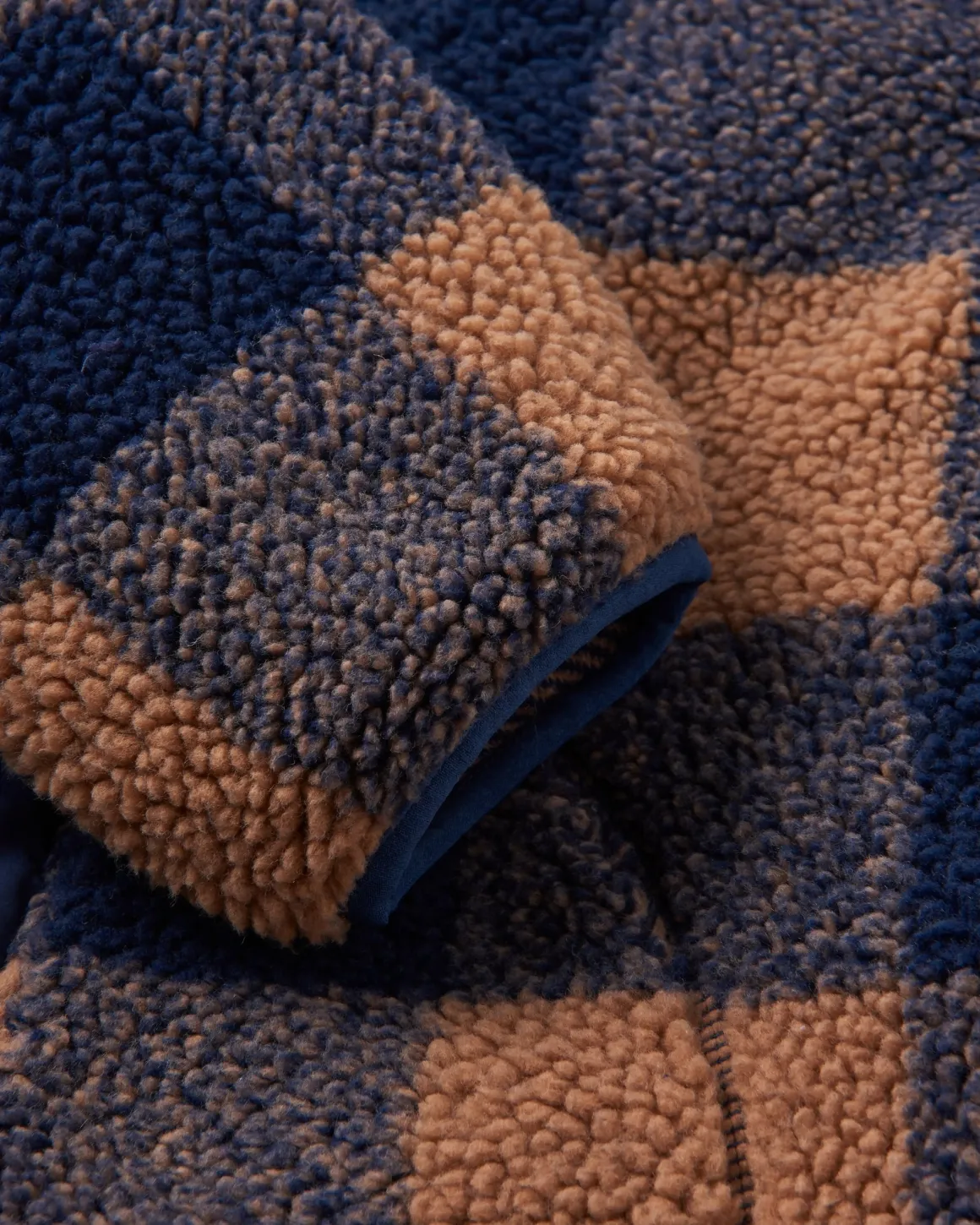 Offroad Recycled Sherpa Half Zip Fleece - Toffee/Rich Navy Buffalo