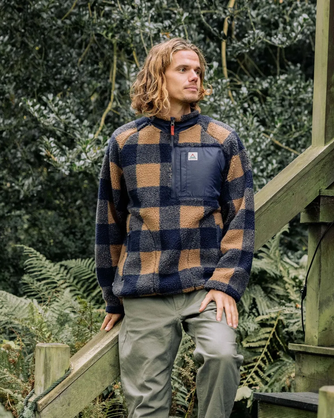 Offroad Recycled Sherpa Half Zip Fleece - Toffee/Rich Navy Buffalo