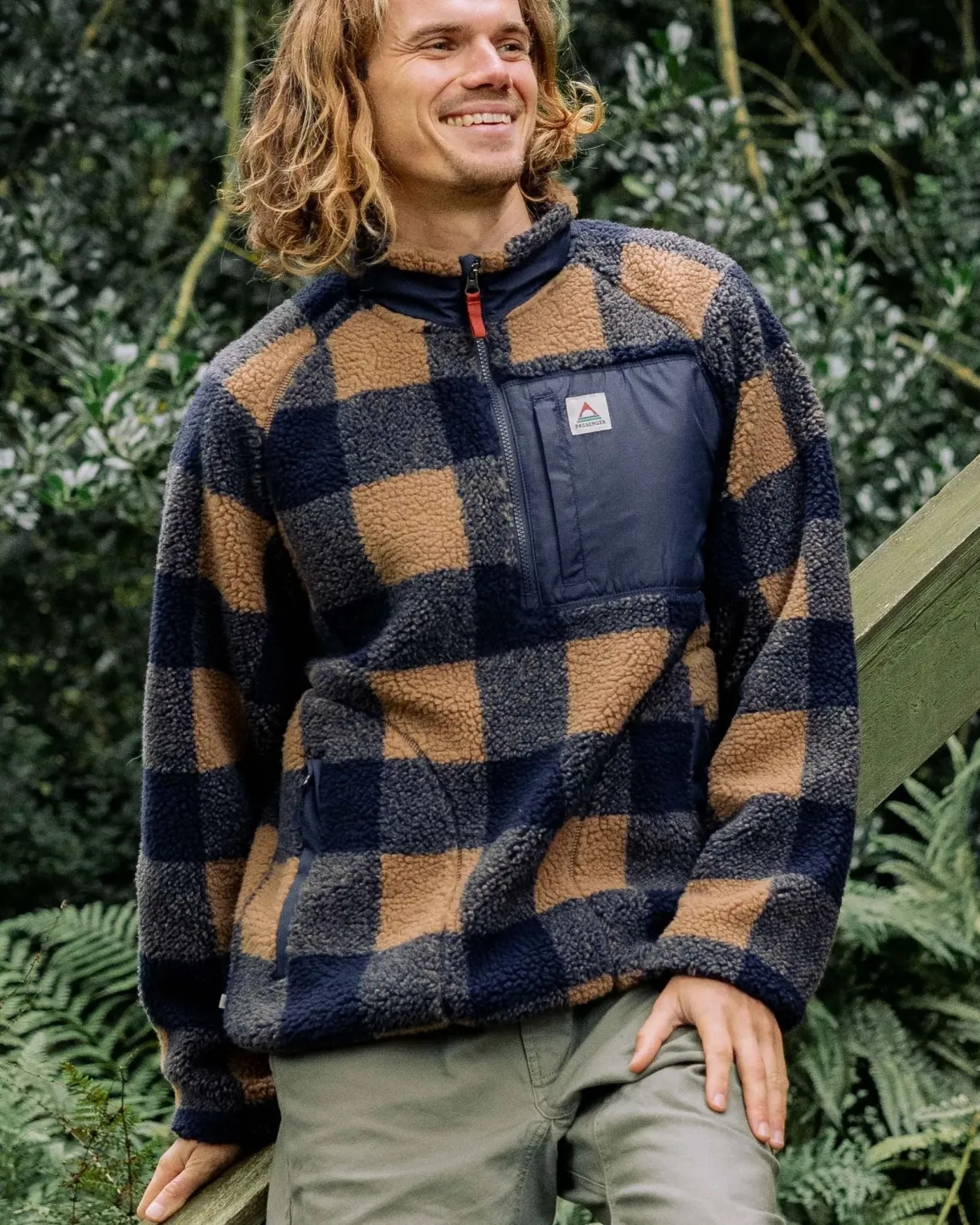 Offroad Recycled Sherpa Half Zip Fleece - Toffee/Rich Navy Buffalo