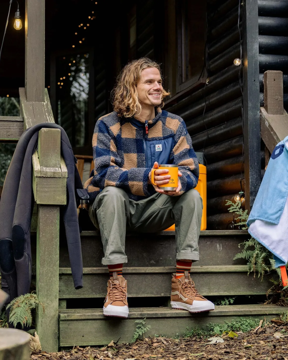 Offroad Recycled Sherpa Half Zip Fleece - Toffee/Rich Navy Buffalo