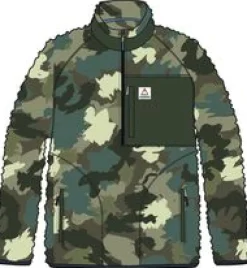 Offroad Recycled Sherpa Half Zip Fleece - Alpine Camo Khaki Green