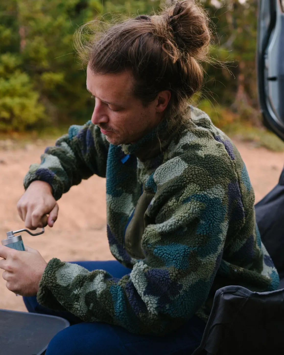 Offroad Recycled Sherpa Half Zip Fleece - Alpine Camo Khaki Green