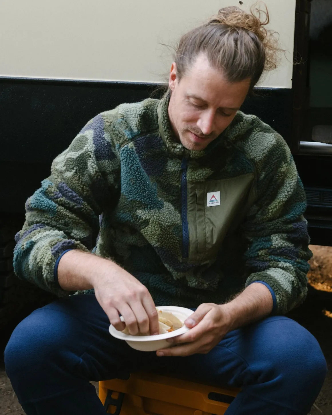 Offroad Recycled Sherpa Half Zip Fleece - Alpine Camo Khaki Green