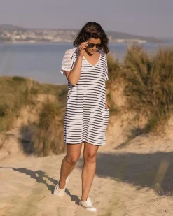 Olive Oversized Recycled Cotton T-Shirt Dress - Navy Stripe