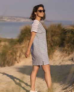 Olive Oversized Recycled Cotton T-Shirt Dress - Navy Stripe