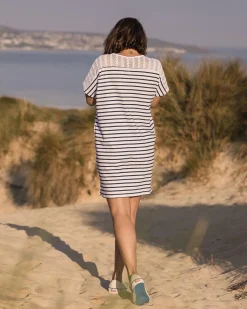 Olive Oversized Recycled Cotton T-Shirt Dress - Navy Stripe