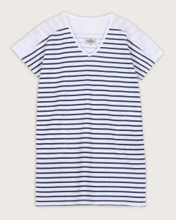 Olive Oversized Recycled Cotton T-Shirt Dress - Navy Stripe