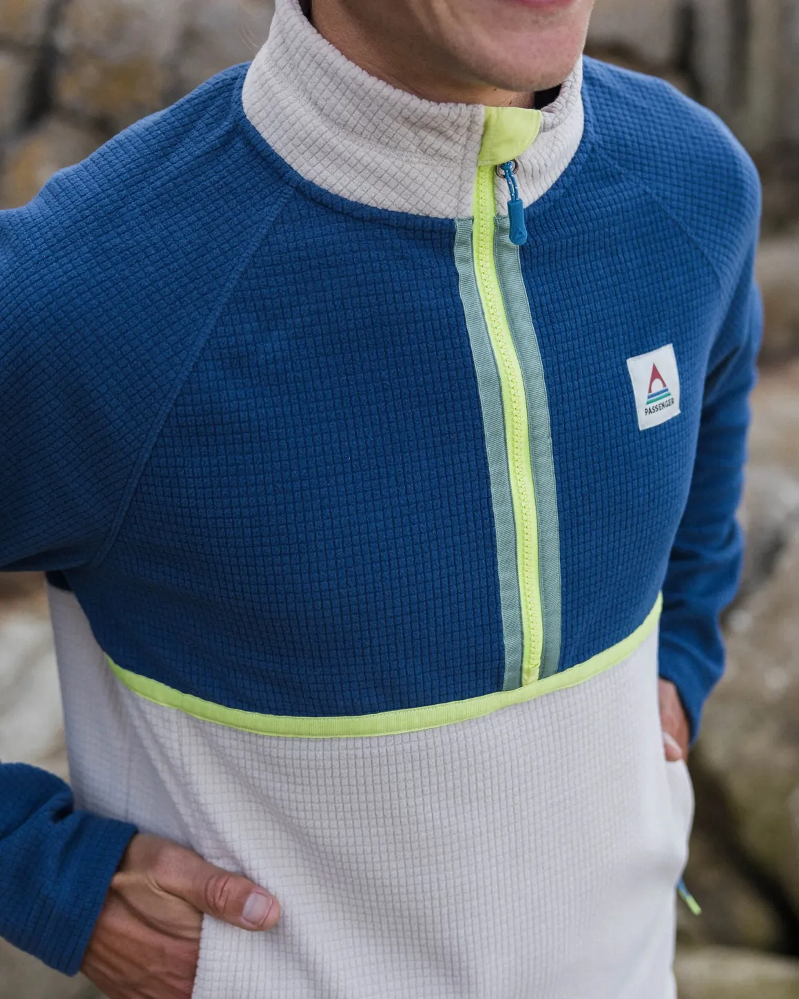 Overlook Recycled Grid Polar Fleece - Dark Denim/Pebble Grey