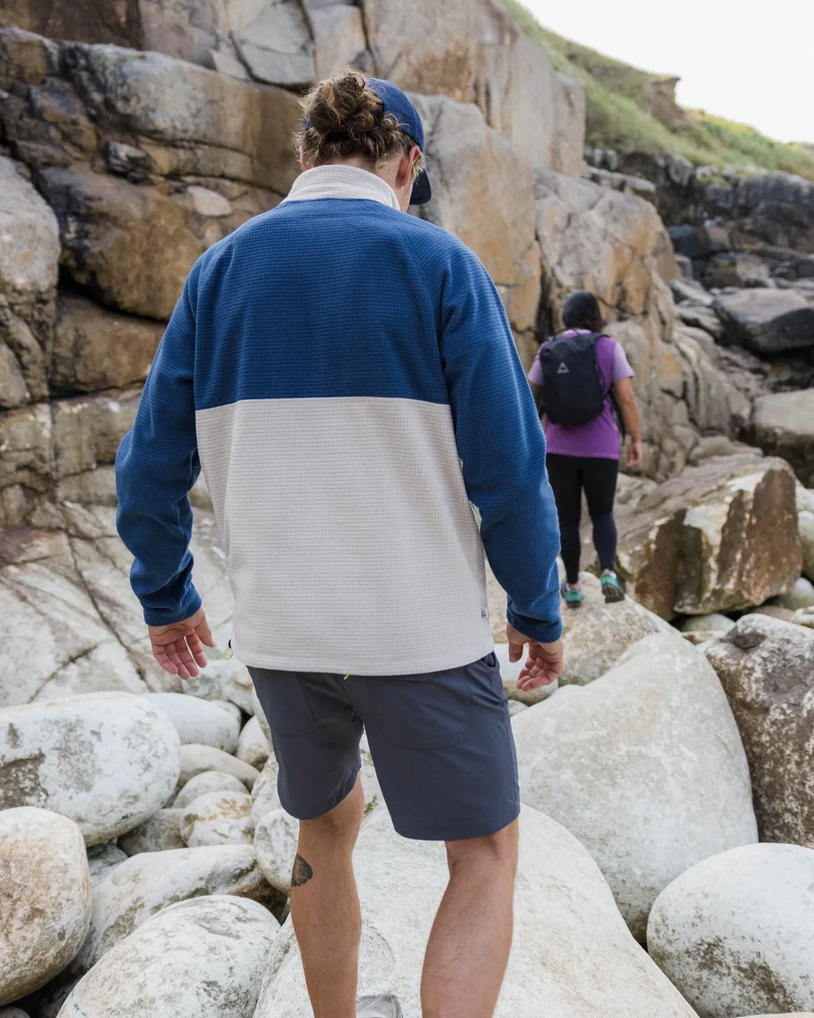 Overlook Recycled Grid Polar Fleece - Dark Denim/Pebble Grey