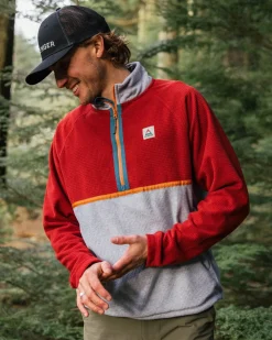 Overlook Recycled Grid Polar Fleece - Red Ochre/Grey Marl