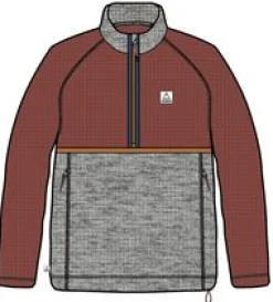 Overlook Recycled Grid Polar Fleece - Red Ochre/Grey Marl