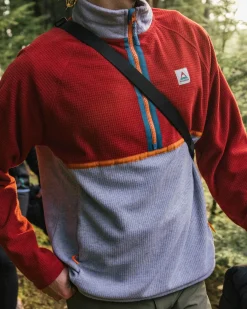 Overlook Recycled Grid Polar Fleece - Red Ochre/Grey Marl
