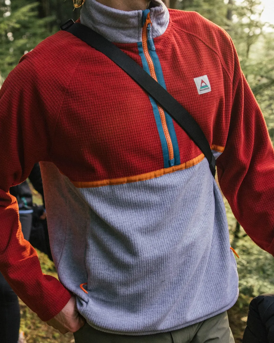 Overlook Recycled Grid Polar Fleece - Red Ochre/Grey Marl