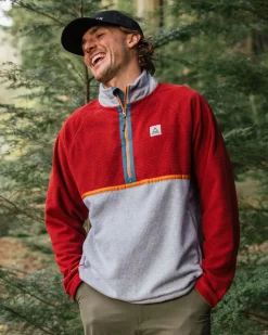 Overlook Recycled Grid Polar Fleece - Red Ochre/Grey Marl
