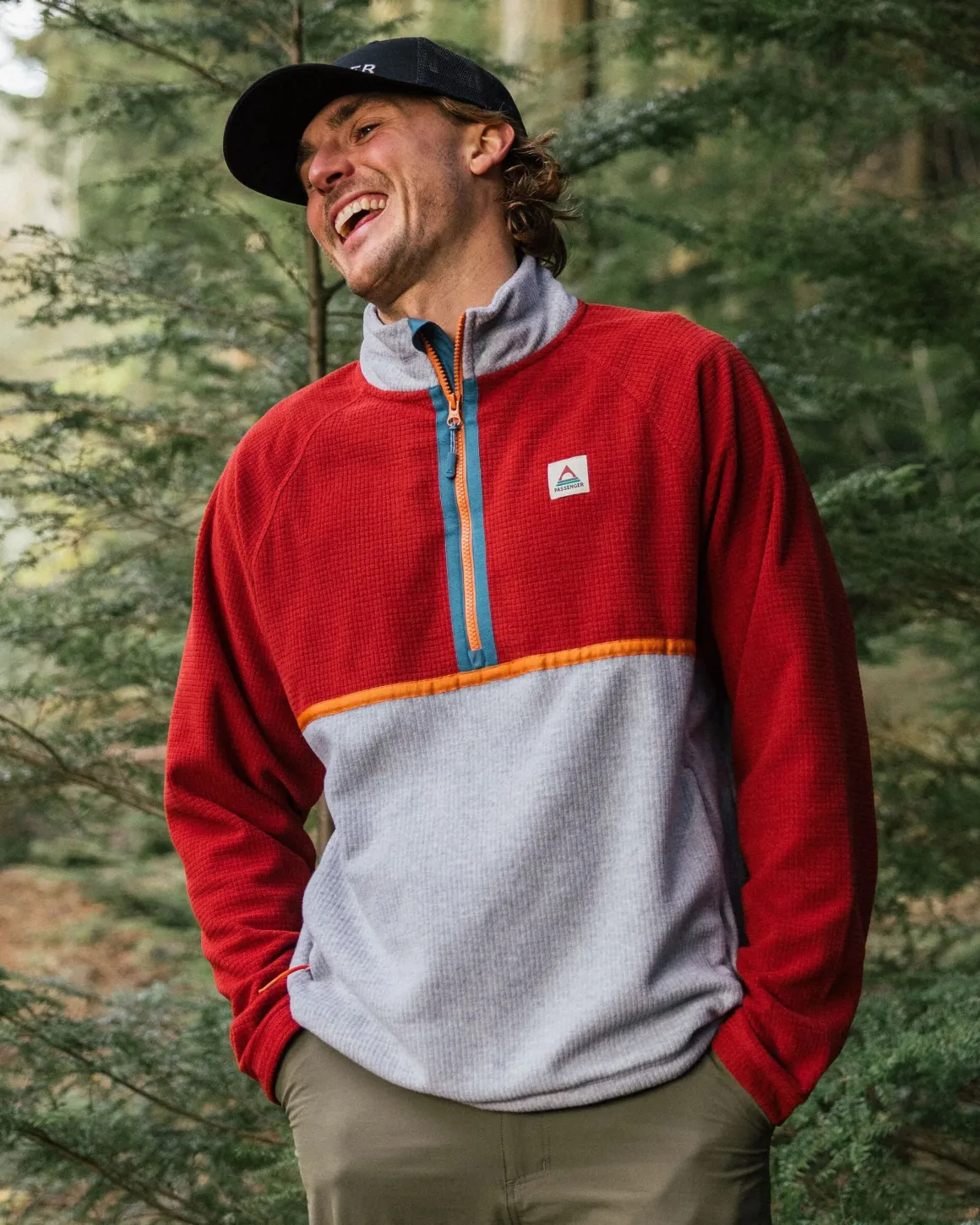 Overlook Recycled Grid Polar Fleece - Red Ochre/Grey Marl