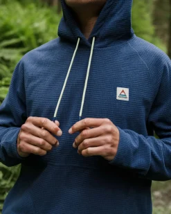 Point Recycled Grid Polar Fleece Hoodie - Dark Denim
