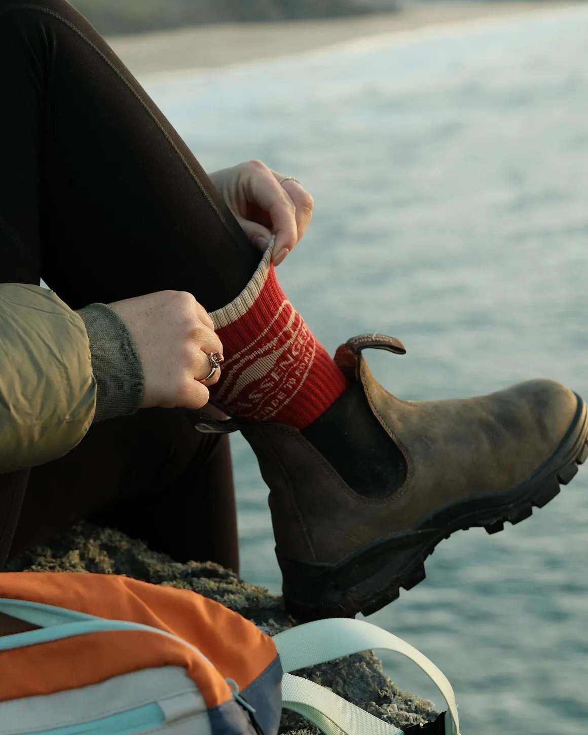 Rambler Organic Mid-weight Crew Socks - Red Ochre