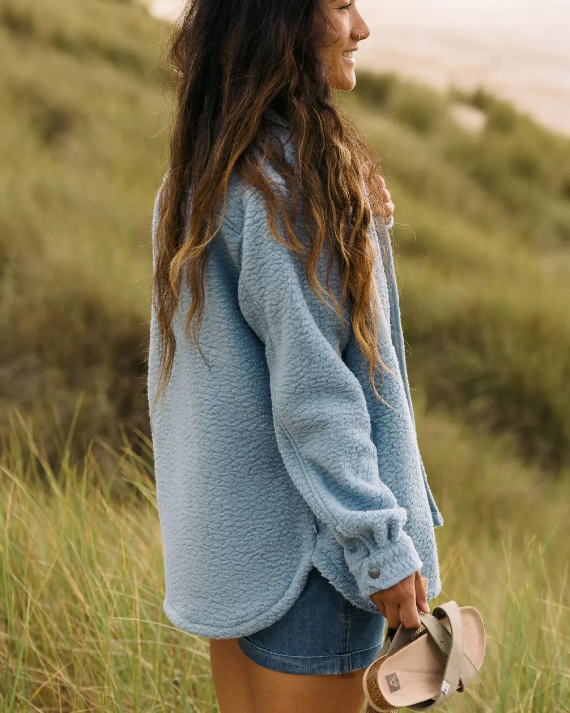 Rappel Recycled Sherpa Oversized Shirt - Faded Denim