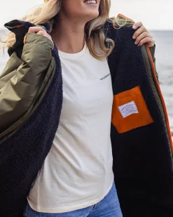 Roaming Recycled Sherpa Lined Changing Robe - Black/ Khaki Green