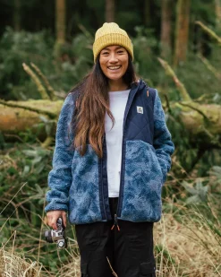 Sefton Recycled Deep-Pile Sherpa Full Zip Fleece - Abstract Mountain Blue Steel