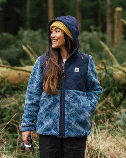 Sefton Recycled Deep-Pile Sherpa Full Zip Fleece - Abstract Mountain Blue Steel