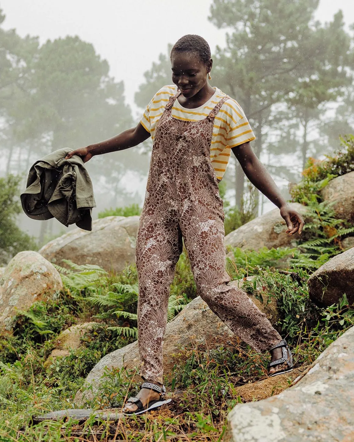 Serenity Overalls - Chestnut Floral Pattern