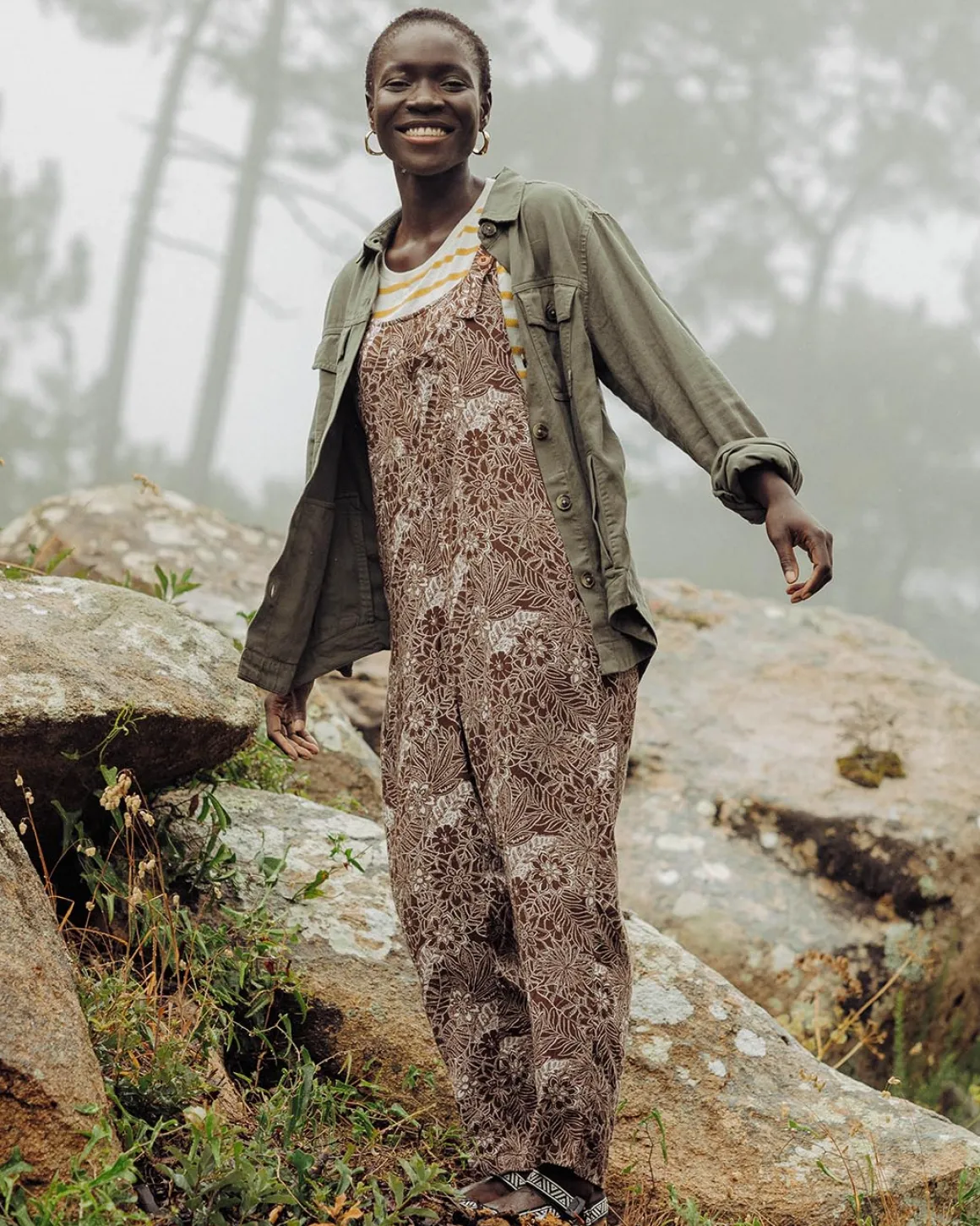 Serenity Overalls - Chestnut Floral Pattern