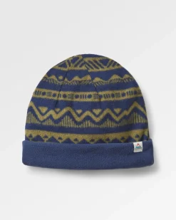 Set Off Recycled Polar Fleece Beanie - Mountain Geo Khaki Green/Rich Navy