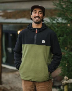Set Off Recycled Polar Hooded Fleece - Black/Khaki Green