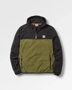 Set Off Recycled Polar Hooded Fleece - Black/Khaki Green