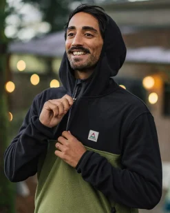 Set Off Recycled Polar Hooded Fleece - Black/Khaki Green
