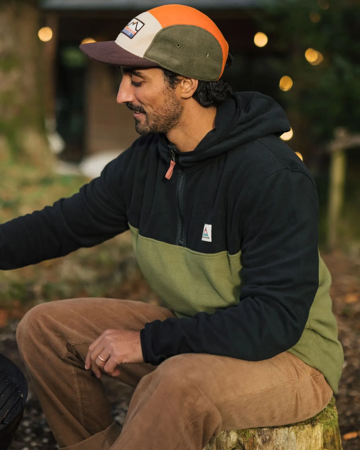 Set Off Recycled Polar Hooded Fleece - Black/Khaki Green