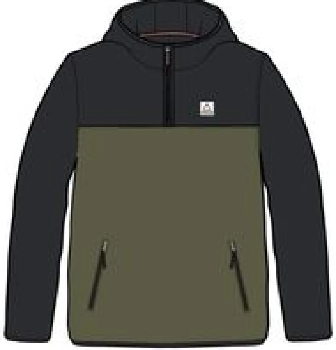 Set Off Recycled Polar Hooded Fleece - Black/Khaki Green