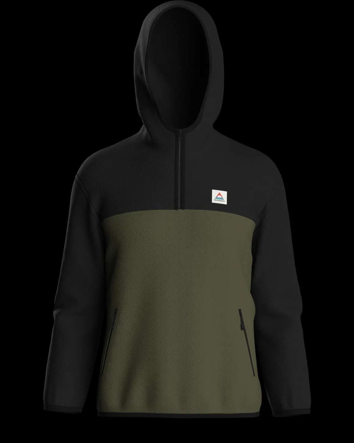 Set Off Recycled Polar Hooded Fleece - Black/Khaki Green