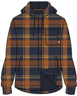 Sherwood Check Hooded Shirt Jacket - Rich Navy/Burnt Orange