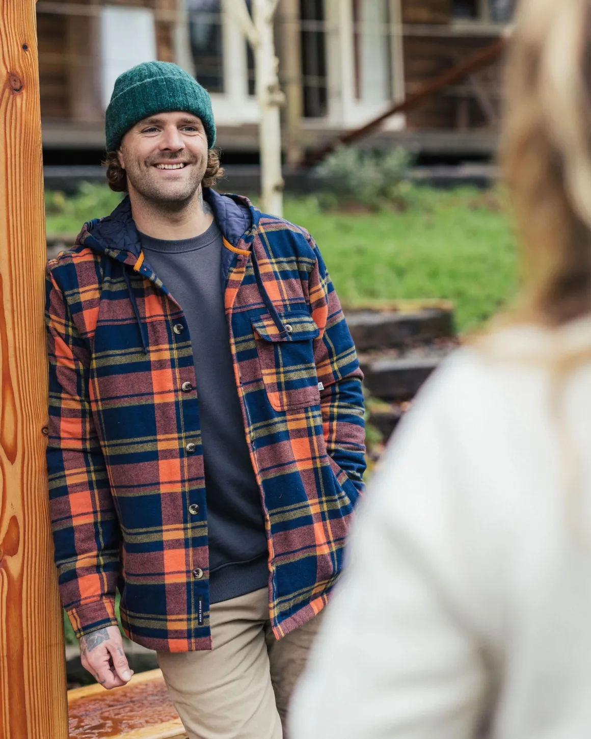 Sherwood Check Hooded Shirt Jacket - Rich Navy/Burnt Orange