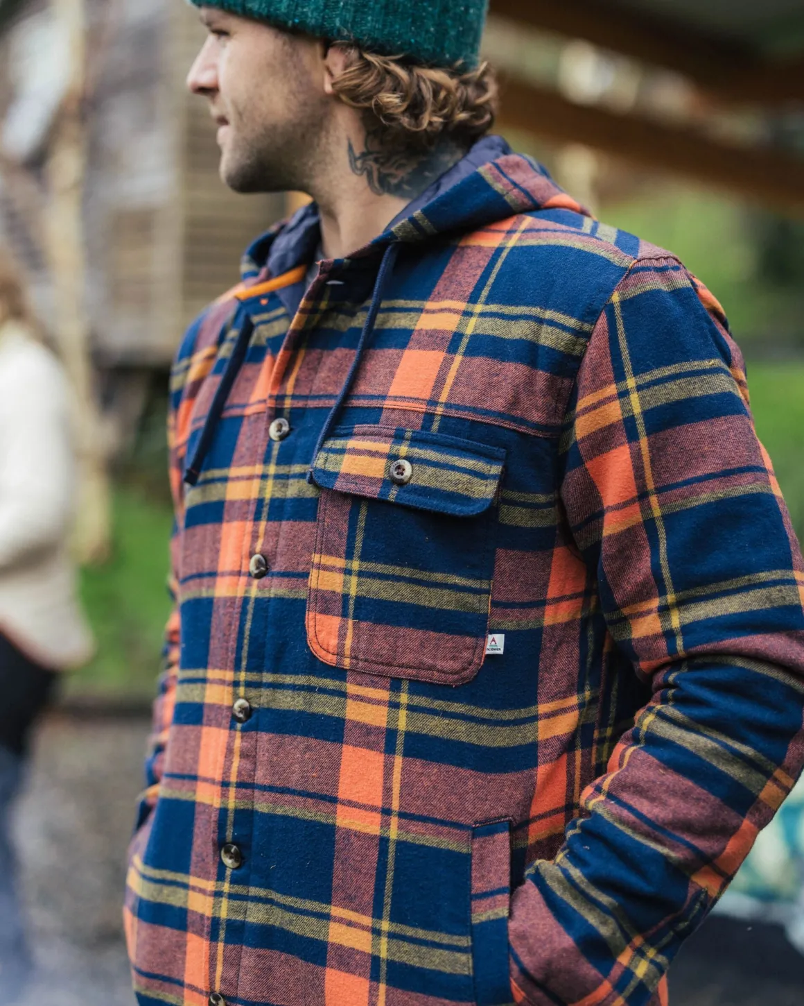 Sherwood Check Hooded Shirt Jacket - Rich Navy/Burnt Orange