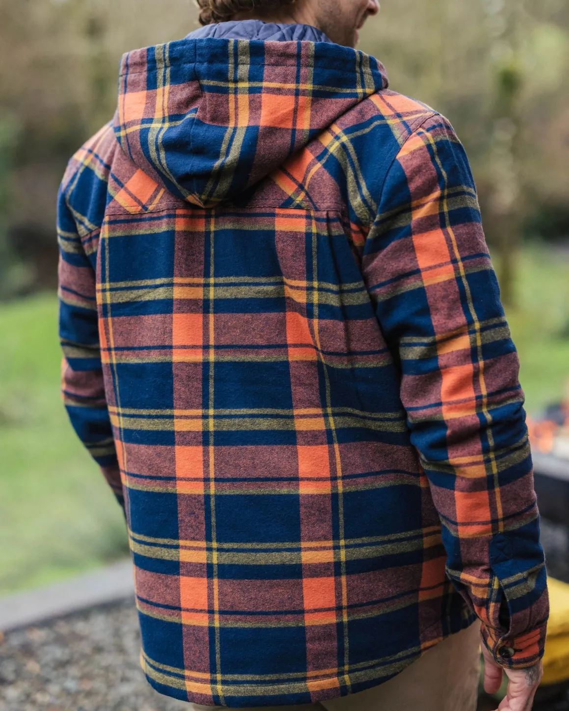 Sherwood Check Hooded Shirt Jacket - Rich Navy/Burnt Orange