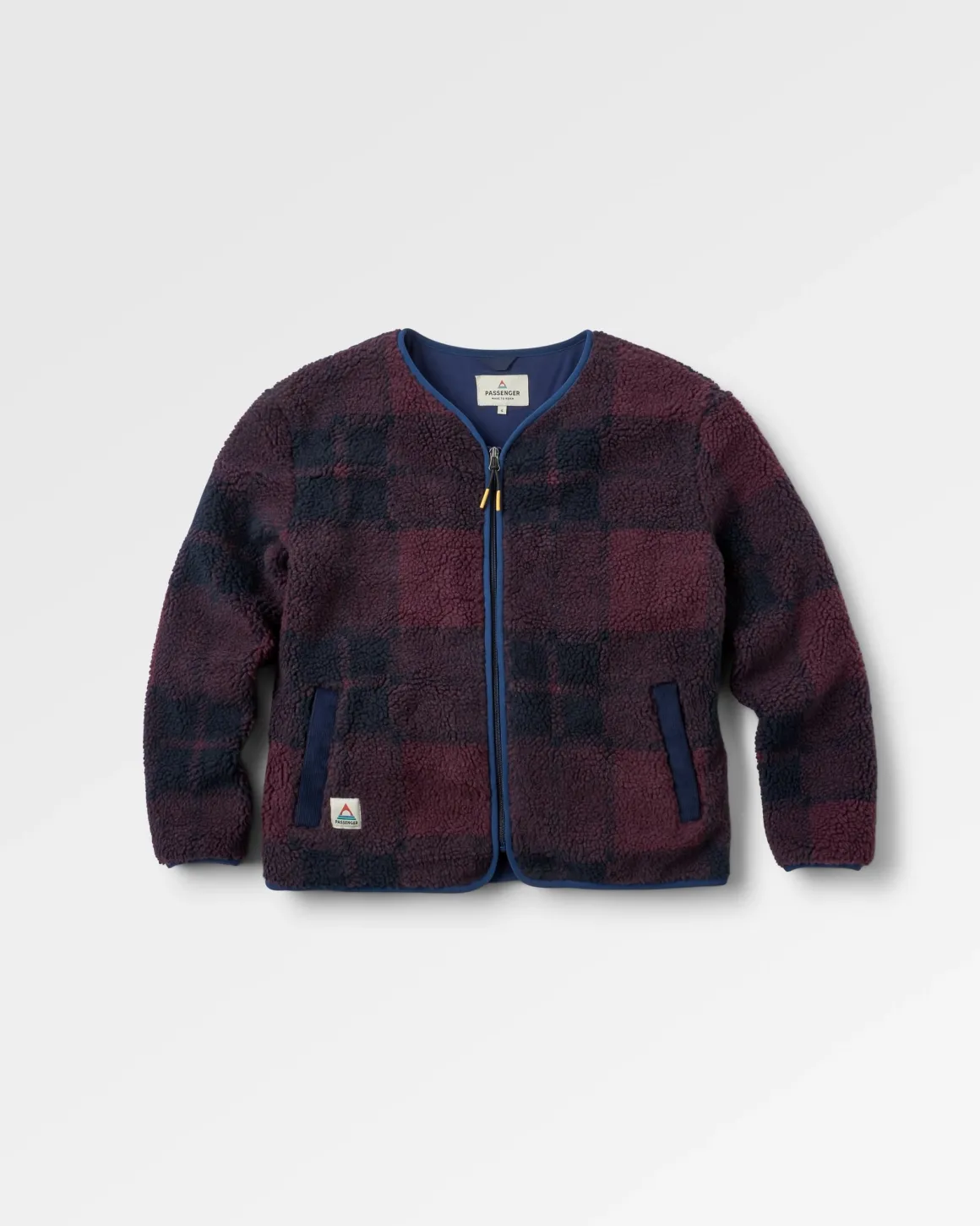Tawny Recycled Deep-Pile Sherpa Jacket - Deep Plum/Deep Navy Check