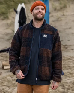 Trekker Recycled Deep-Pile Sherpa Fleece - Chestnut/Deep Navy Check