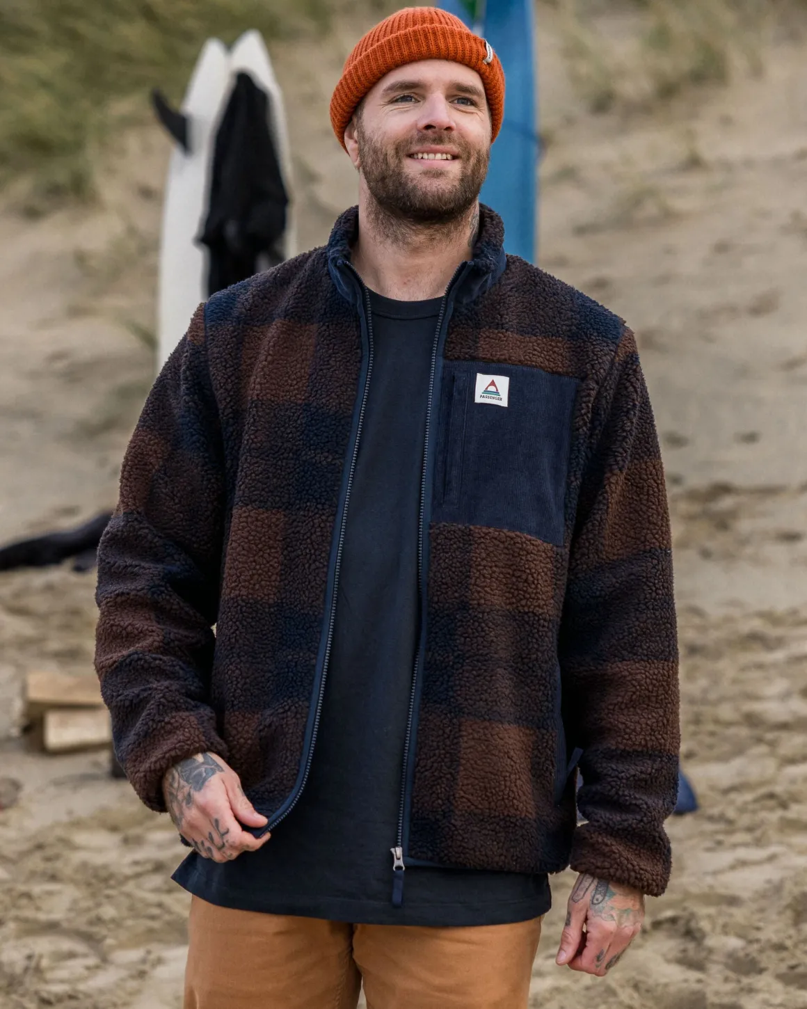 Trekker Recycled Deep-Pile Sherpa Fleece - Chestnut/Deep Navy Check