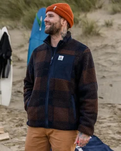 Trekker Recycled Deep-Pile Sherpa Fleece - Chestnut/Deep Navy Check