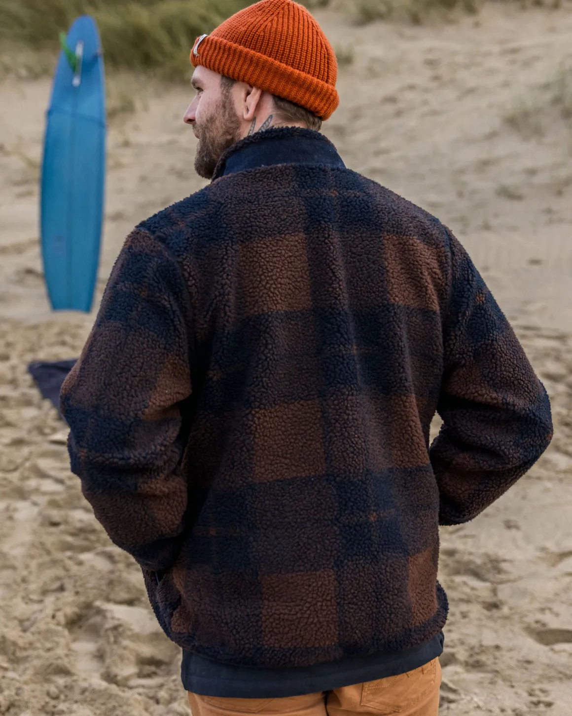Trekker Recycled Deep-Pile Sherpa Fleece - Chestnut/Deep Navy Check