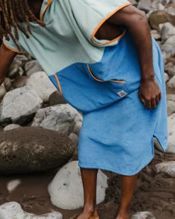 Tulum Recycled Towel Poncho - Surf Spray/ Moonlight Blue