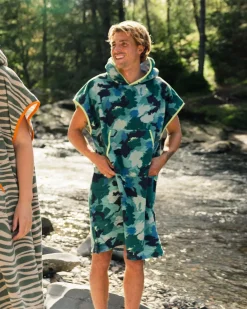 Tulum Recycled Towel Poncho - Alpine Camo Khaki Green