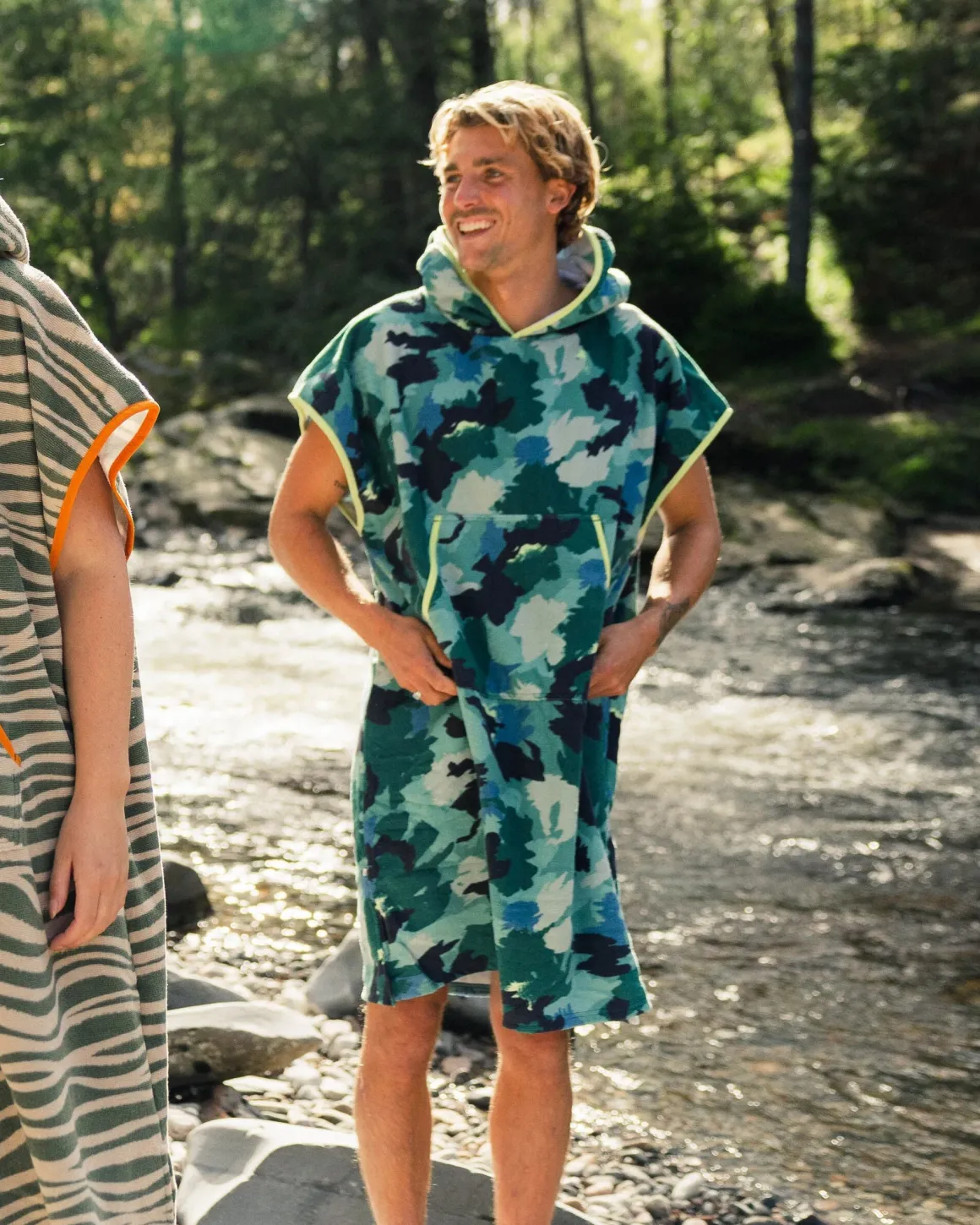 Tulum Recycled Towel Poncho - Alpine Camo Khaki Green