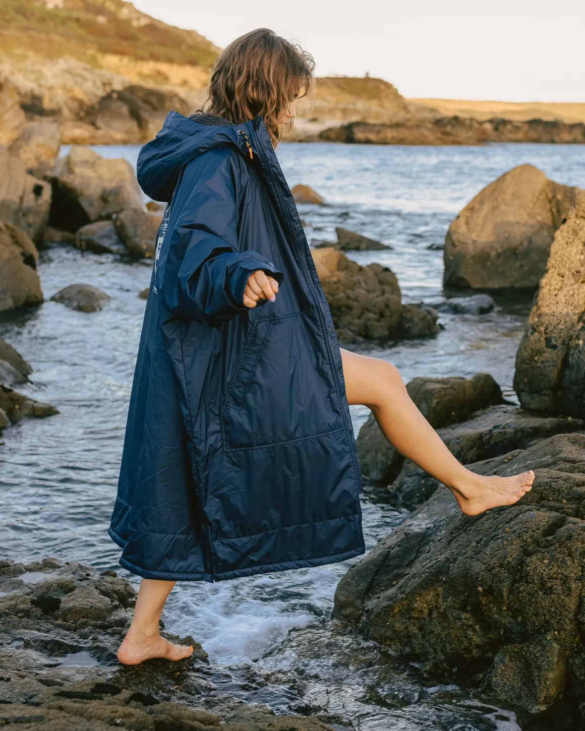 Waves Recycled Sherpa Lined Changing Robe - Rich Navy