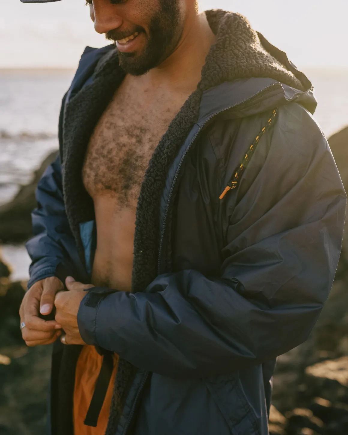 Waves Recycled Sherpa Lined Changing Robe - Rich Navy