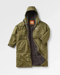 Waves Recycled Sherpa Lined Changing Robe - Khaki Green